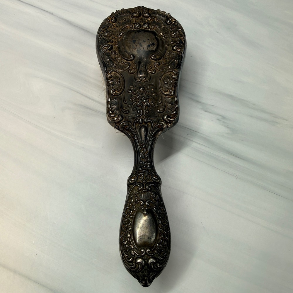 Gorham Sterling Silver Hair Brush Ornate Repousse Floral Vintage 23